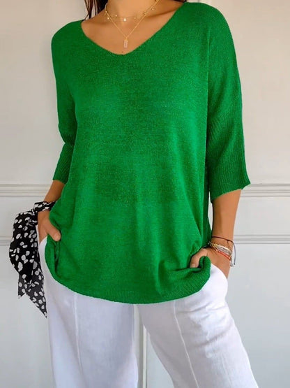 aakip™-Solid Color Knitted V-neck Top