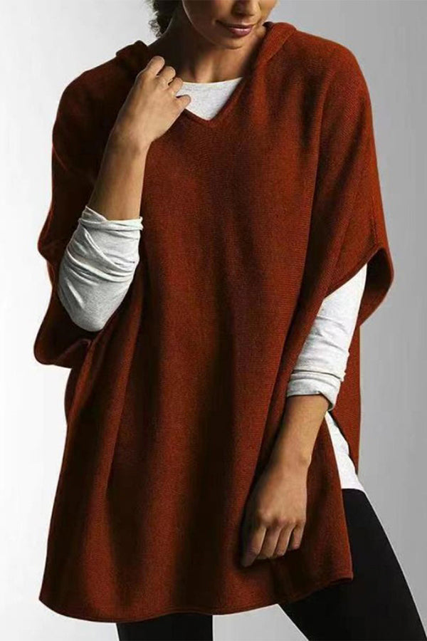 aakip™-Casual Simplicity Solid Slit Hooded Collar Tops