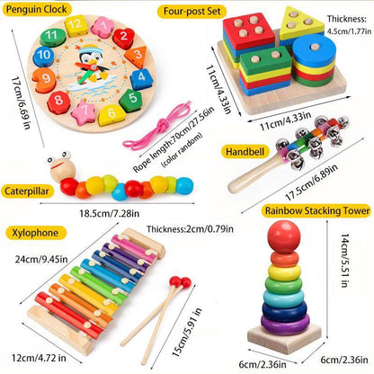🔥6-Piece Wooden Shape Sorter Toy Set – Educational & Stacking Toy for Toddlers