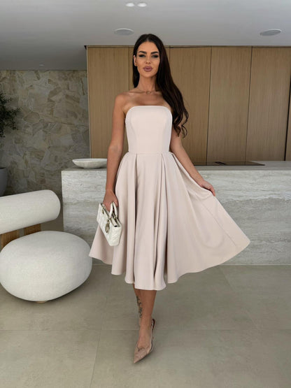 New Summer Solid Color Strapless Midi Dress