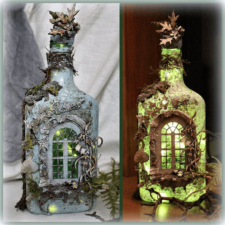 aakip™-Altered Art Bottle - Mystical forest stories