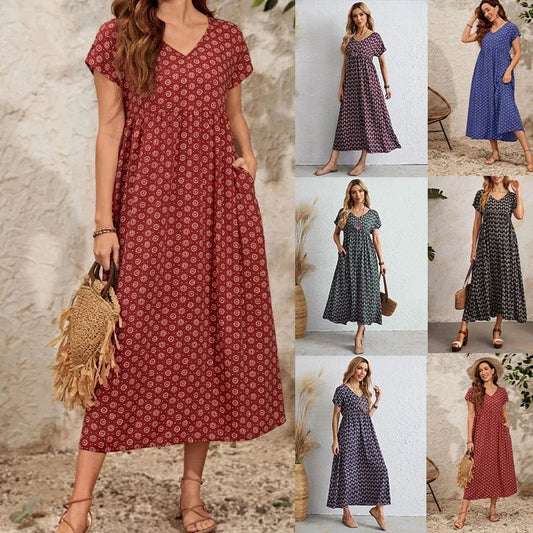 aakip™-🌸2024 NEW Vintage Comfortable Cotton Linen V-neck dress