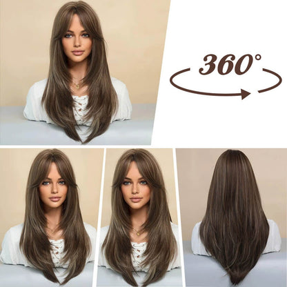 💕Wig long hair Layered bangs wigs