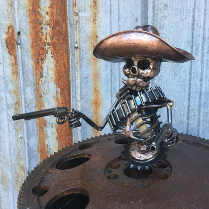 aakip™-Handmade Cast Cowboy Skull Gunslinger Hood Ornament Sculpture