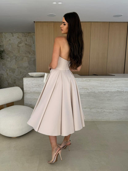 New Summer Solid Color Strapless Midi Dress