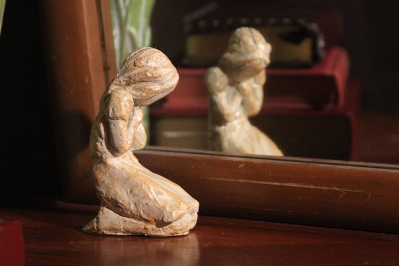 Sweet Hour Of Prayer, Beautiful Hand Cast Inspirational Sculpture Of Woman Praying