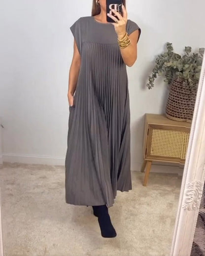 aakip™-🔥Hot sale 49% OFF🔥Women Pleated Simple Solid Colour Dress