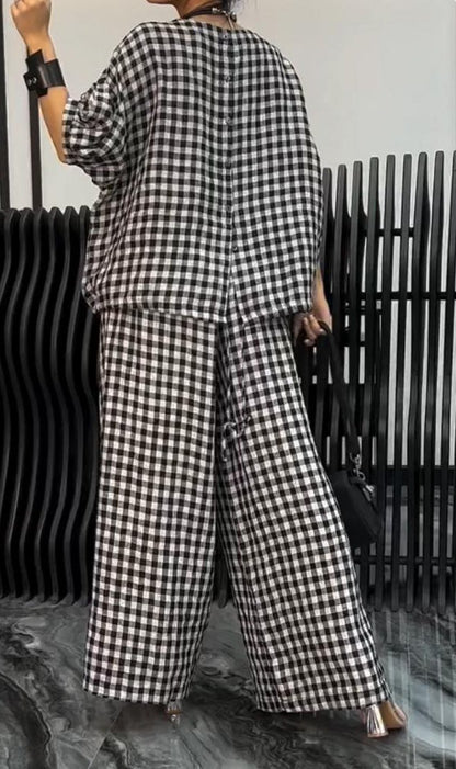 aakip™-Women's Comfortable Plaid Top And Pants Two-Piece Set