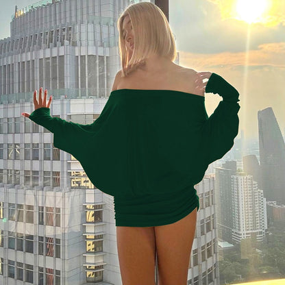Women's Off The Shoulder Ruched Party Dress Sheer Long Sleeve Mini Dress Elegant Bodycon Dresses for Spring Fall Womenswear