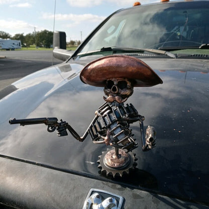 aakip™-Handmade Cast Cowboy Skull Gunslinger Hood Ornament Sculpture