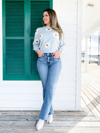 Owronline - Vintage Double Button Frayed Hem Bootcut Jeans