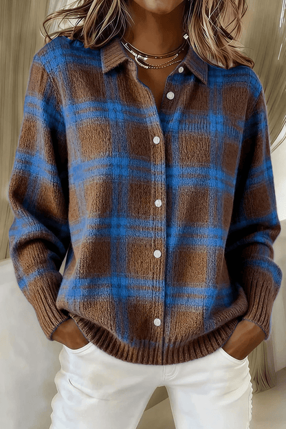 CLEARANCE SALE🔥 Women's Plaid Print Casual Cotton Buttoned Cardigan Sweater