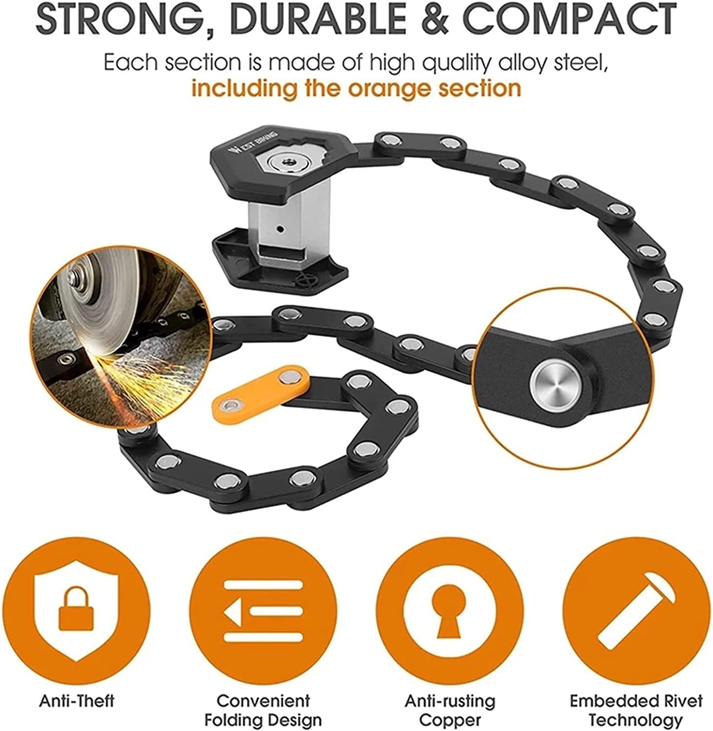 aakip™-High Security Hamburg Foldable Bike Chain Lock