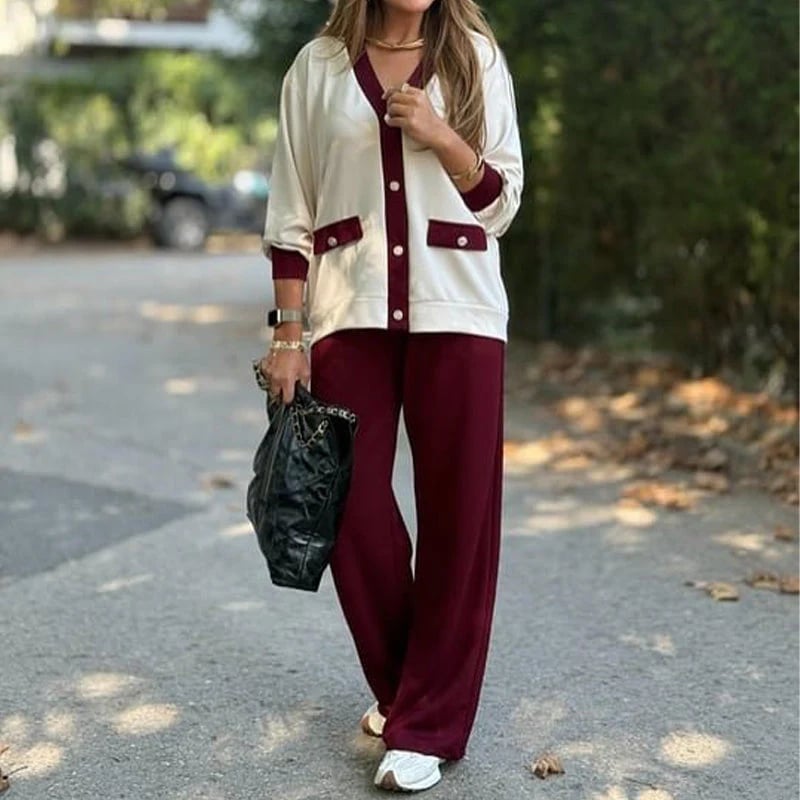 Women's Casual Color Block Two-Piece Set👚👖