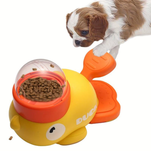 Yellow Duck-Shaped Interactive Dog Feeder
