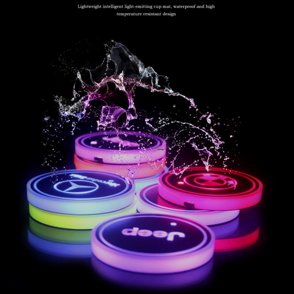 aakip™-Led Car Logo Cup Lights up Holder USB Charging 7 Colors Changing