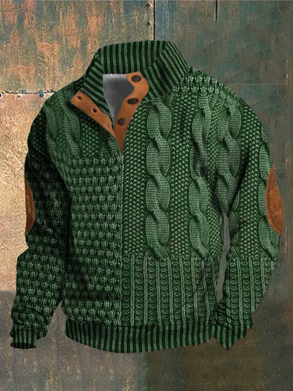 aakip™-Elegant texture men's casual retro cashmere stand collar button sweatshirt