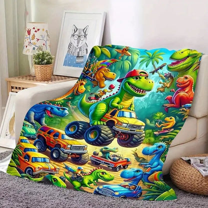 49% OFF This Week Promotions🎉🎉Soft Funny Throw Blanket Cute Smiling Dinosaurs HD Digital Print Flannel