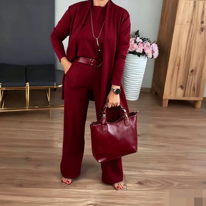 ⏳Weekend Special⏰Elegant 3-piece Set Including Long Cardigan, Top and Pants💞