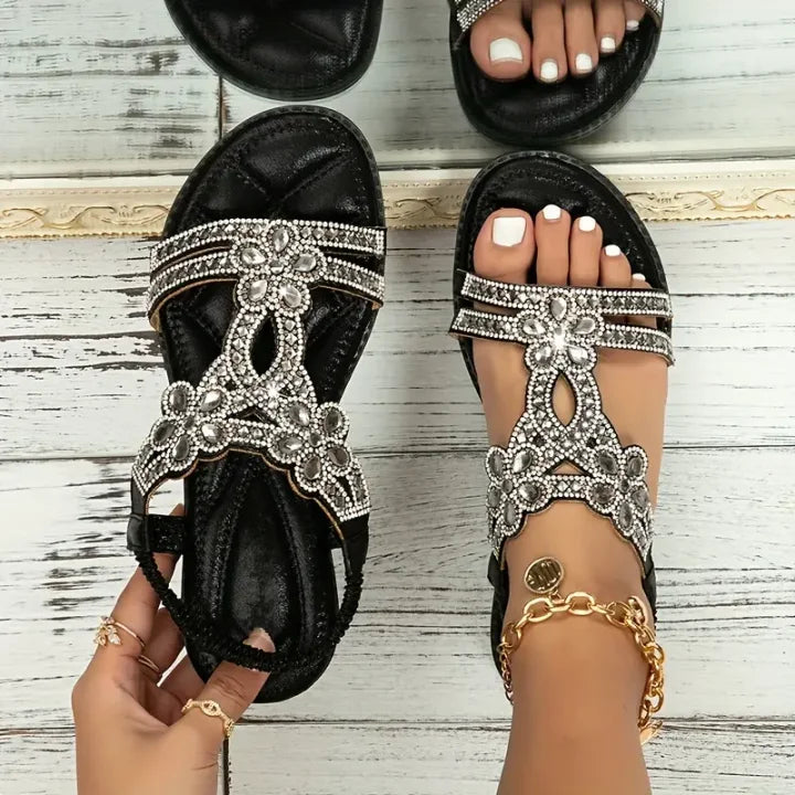 aakip™-Chic Floral Rhinestone Flat Sandals