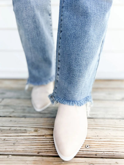 Owronline - Vintage Double Button Frayed Hem Bootcut Jeans