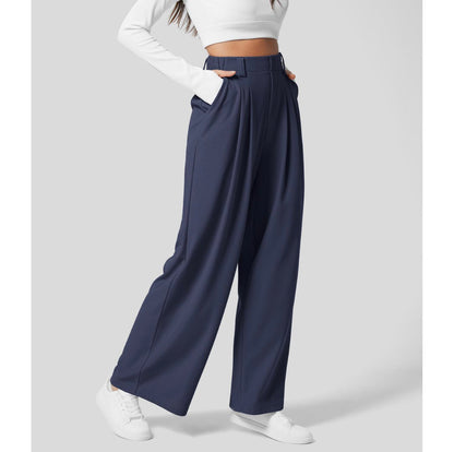 aakip™-2024 High Waisted Plicated Side Pocket Wide Leg Waffle Casual Pants