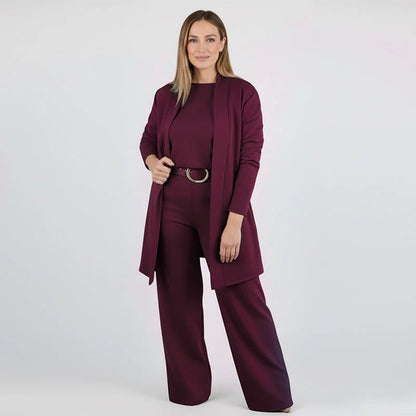 ⏳Weekend Special⏰Elegant 3-piece Set Including Long Cardigan, Top and Pants💞
