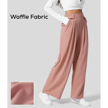 aakip™-2024 High Waisted Plicated Side Pocket Wide Leg Waffle Casual Pants