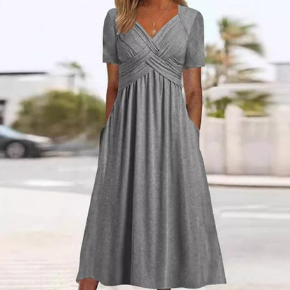🍀SALE 49% OFF🍀Women’s V-Neck Short Sleeve Long Dresses