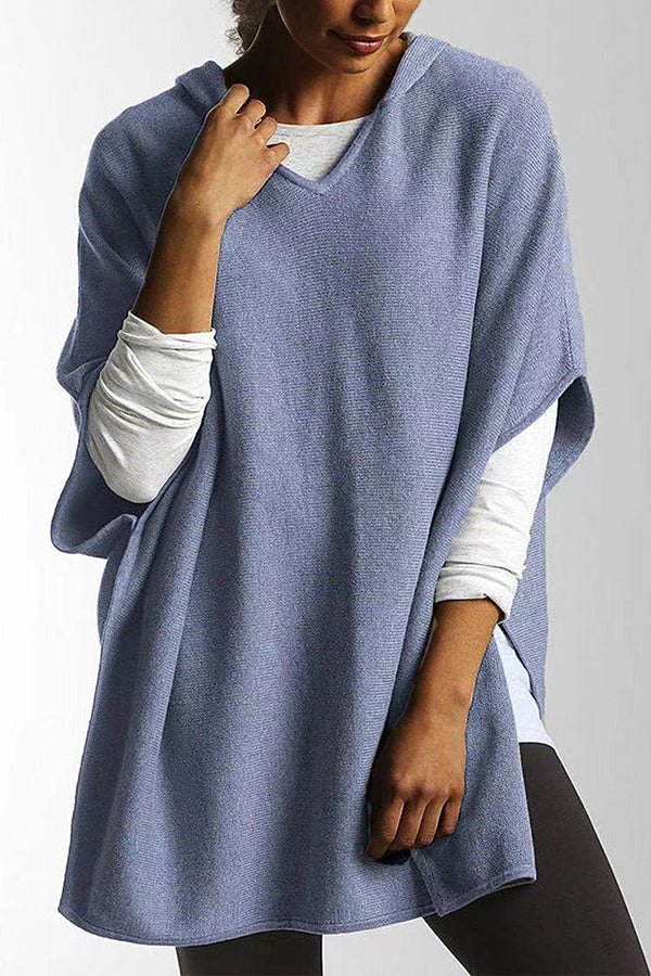 aakip™-Casual Simplicity Solid Slit Hooded Collar Tops