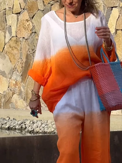 aakip™-Chic Cotton Linen Gradient Two-Piece Set(BUY 2 FREE SHIPPING)