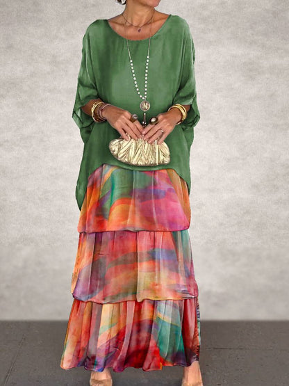 aakip™-Elegant Solid Flounce O Neck A Line Dresses