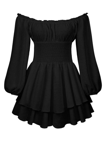 aakip™-Solid Off Shoulder Romper Dress