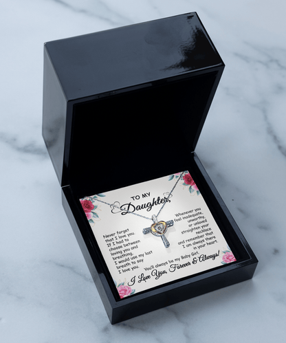 aakip™-Gift To My Baby Girl Daughter - Cross Dancing Necklace With Message Card Gift