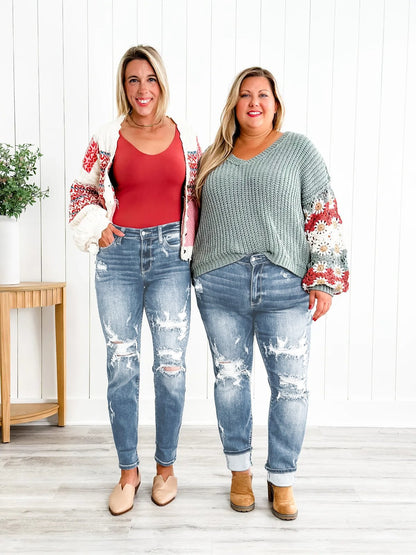 aakip™-Tummy Control Distressed Cuffed Boyfriend Jeans (Buy 2 Free Shipping)