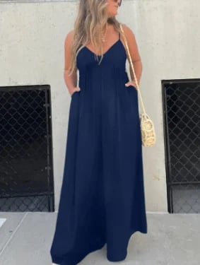 aakip™-V-Neck Effortless Wide Leg Jumpsuit
