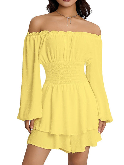 aakip™-Solid Off Shoulder Romper Dress