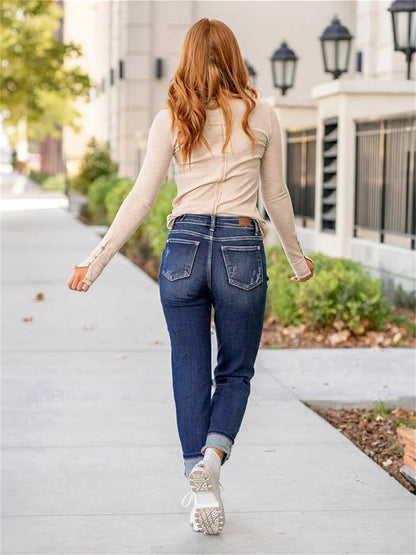 aakip™-Tummy Control Distressed Cuffed Boyfriend Jeans (Buy 2 Free Shipping)