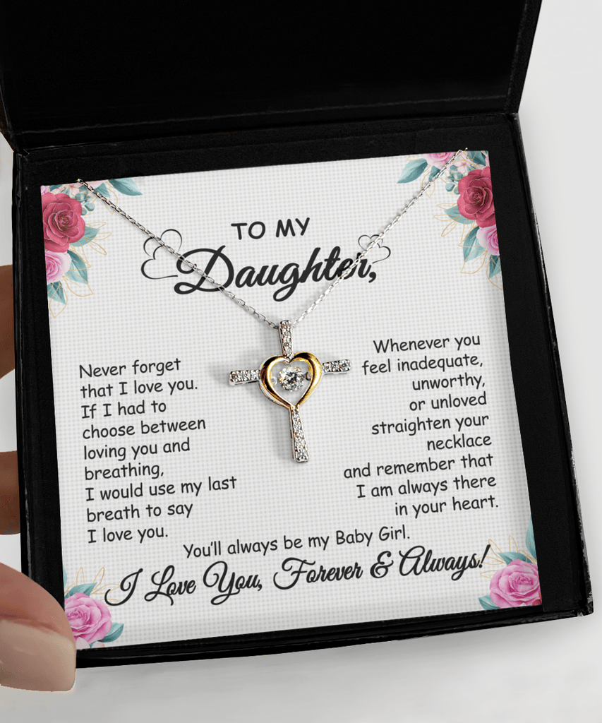 aakip™-Gift To My Baby Girl Daughter - Cross Dancing Necklace With Message Card Gift
