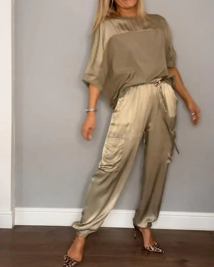 aakip™-Smooth Satin Half-sleeved Top and Pants Set💝BUY 2 FREE SHIPPING