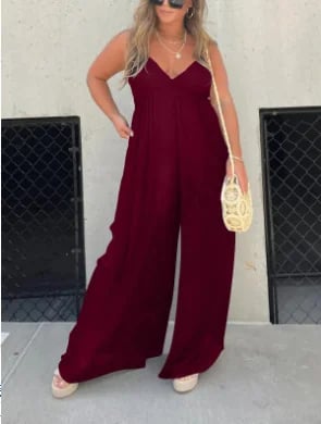 aakip™-V-Neck Effortless Wide Leg Jumpsuit