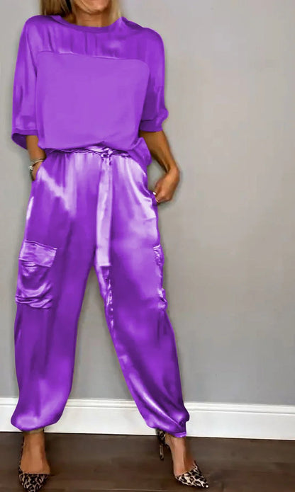 aakip™-Smooth Satin Half-sleeved Top and Pants Set💝BUY 2 FREE SHIPPING