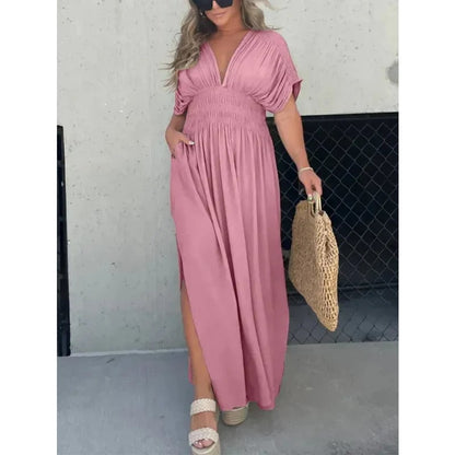 aakip™-NEW IN 💗  SLIT V-NECK EFFORTLESS MAXI LONG DRESS
