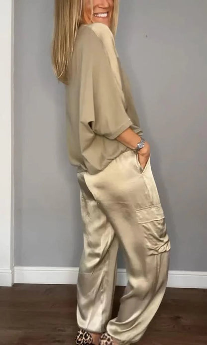 aakip™-Smooth Satin Half-sleeved Top and Pants Set💝BUY 2 FREE SHIPPING