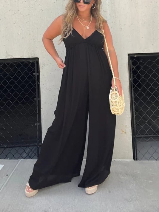 aakip™-V-Neck Effortless Wide Leg Jumpsuit