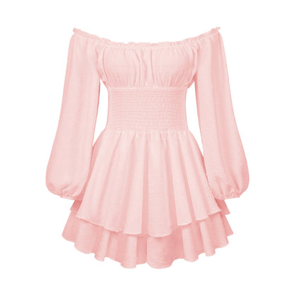 aakip™-Solid Off Shoulder Romper Dress