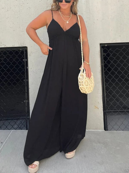 aakip™-V-Neck Effortless Wide Leg Jumpsuit
