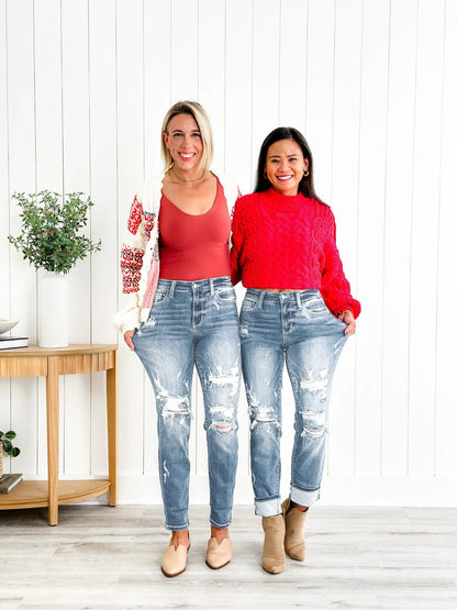 aakip™-Tummy Control Distressed Cuffed Boyfriend Jeans (Buy 2 Free Shipping)