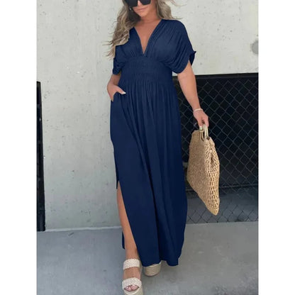 aakip™-NEW IN 💗  SLIT V-NECK EFFORTLESS MAXI LONG DRESS