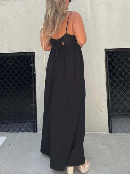 aakip™-V-Neck Effortless Wide Leg Jumpsuit